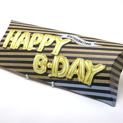 "Happy B-Day" gold balloon box