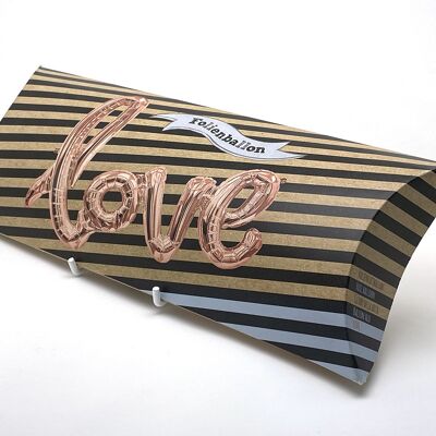 Caja de globos con letras "Love" cobre