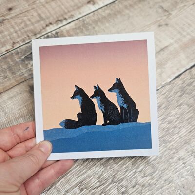 Three Foxes - Single Square Greetings Card