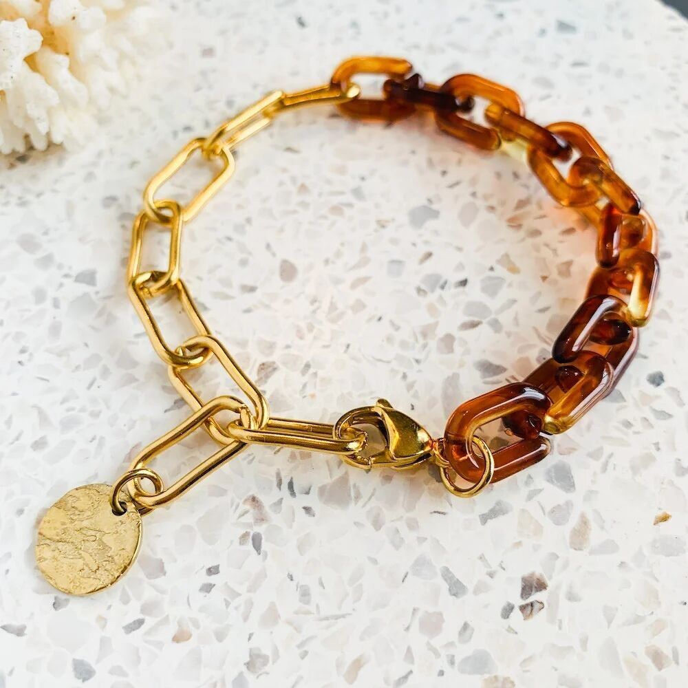 CLEMENTINE | Brazalete de trombón de malla grande en acero inoxidable y acrílico coloreado