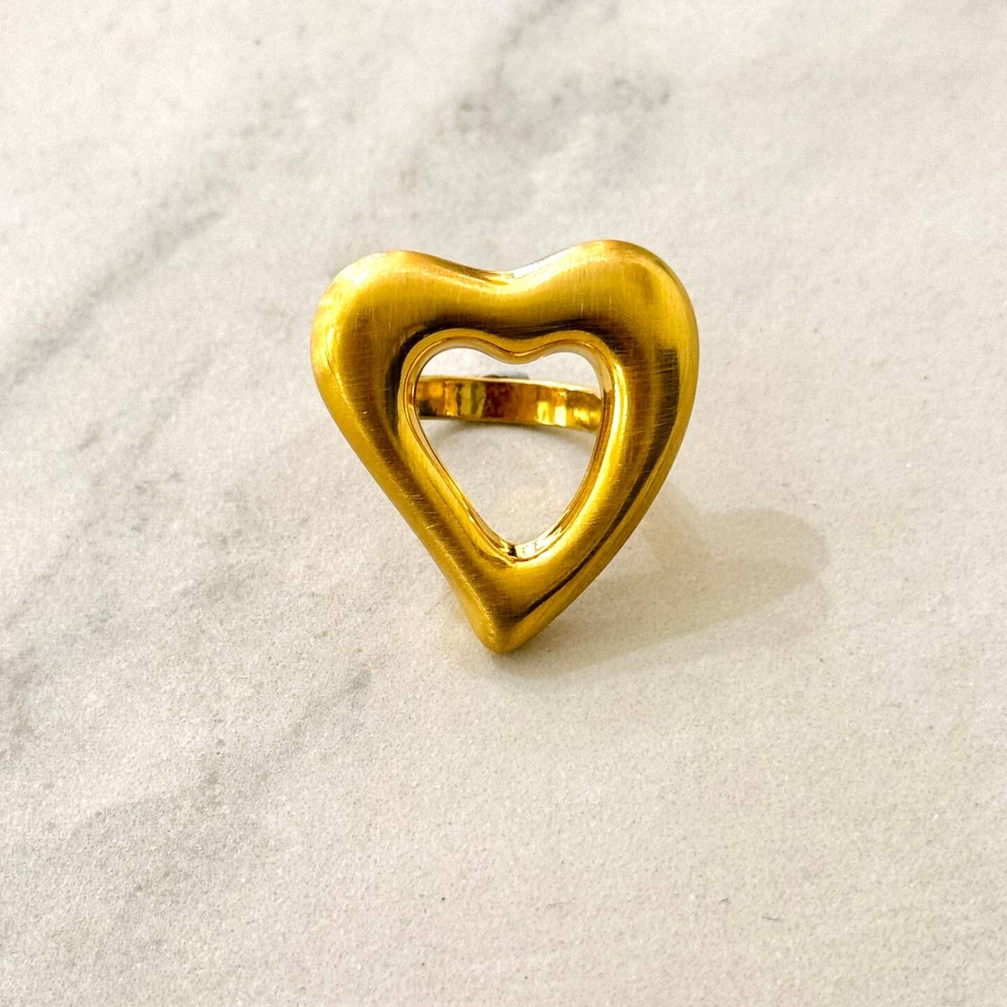 Big Matte Gold Adjustable Heart Ring 
