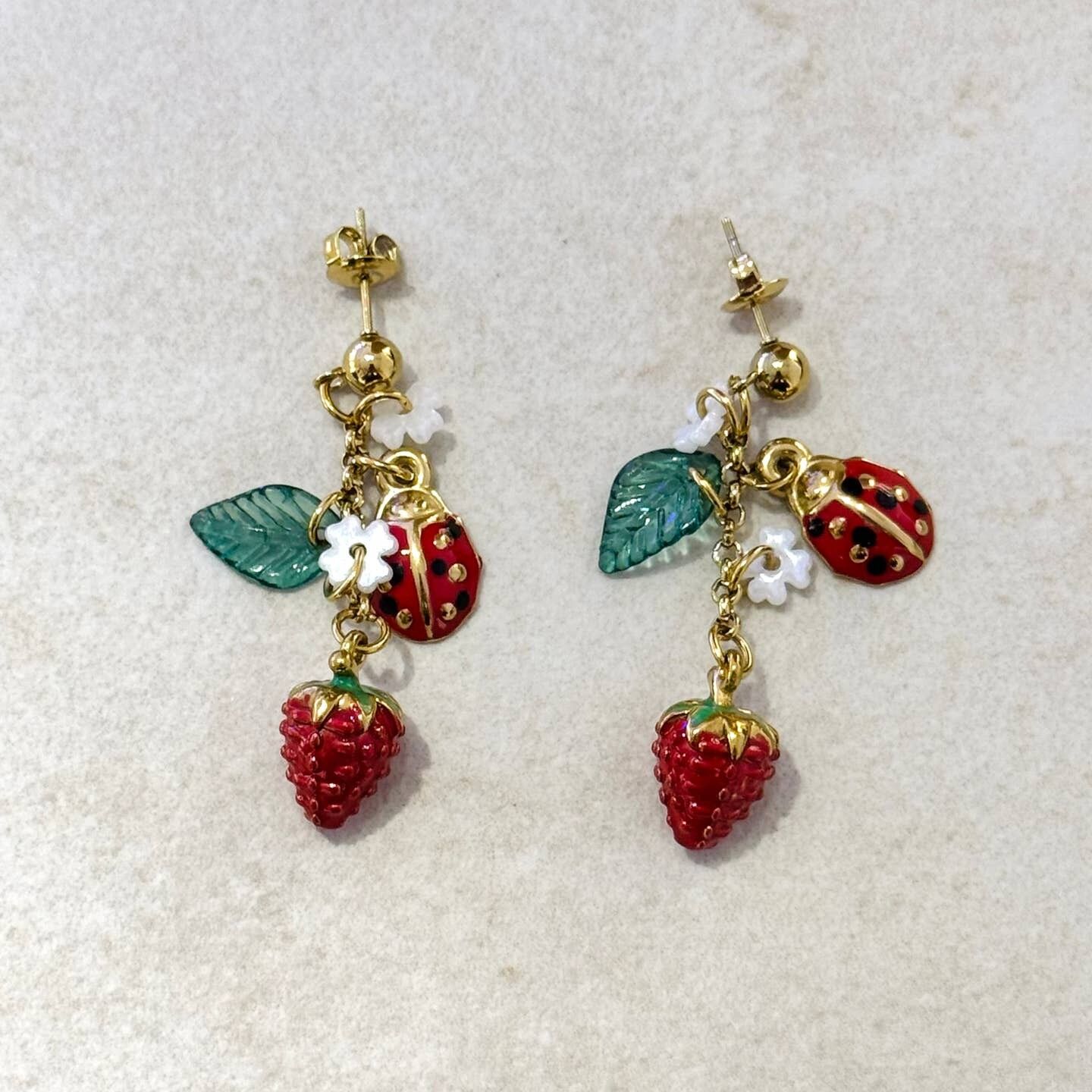 Strawberries & Flowers Summer Dangle Earrings