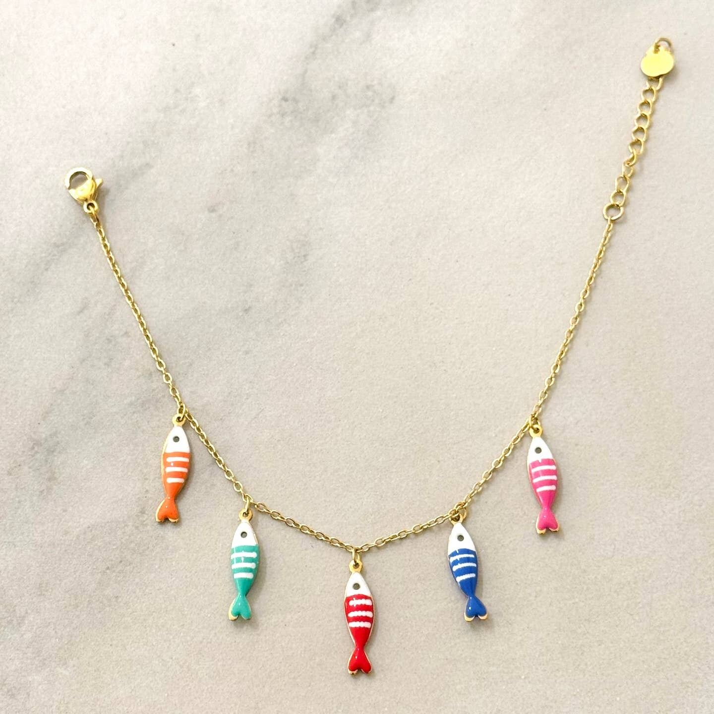 Colorful Enamel Fish Charm Bracelet 