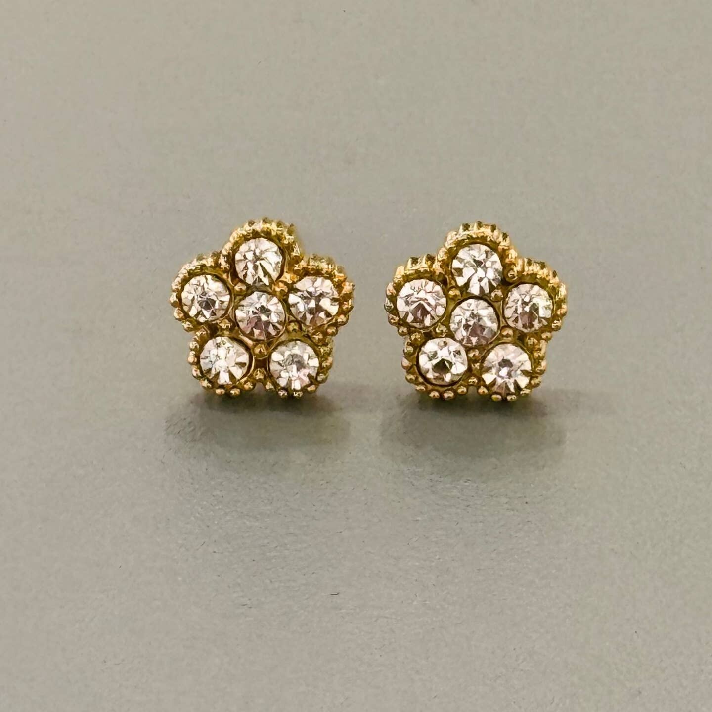 Mini Floral Stud Earrings w White Zirconias