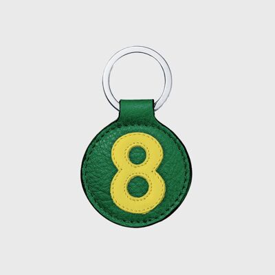 Porte clé cuir chiffre 8 jaune fond vert