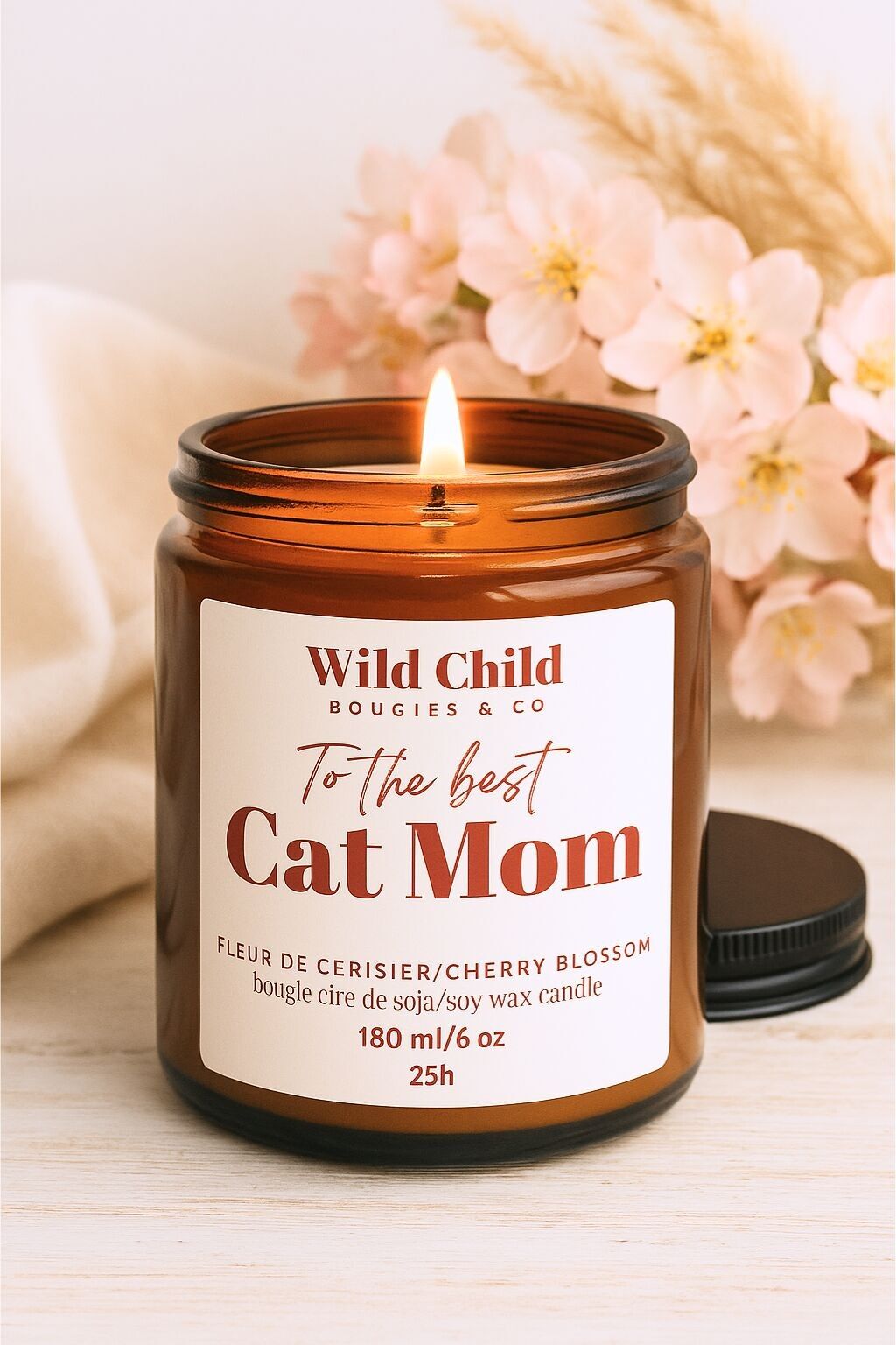 Candela di cera di soia "Best Cat Mom" ​​con fragranza a scelta, 25 ore