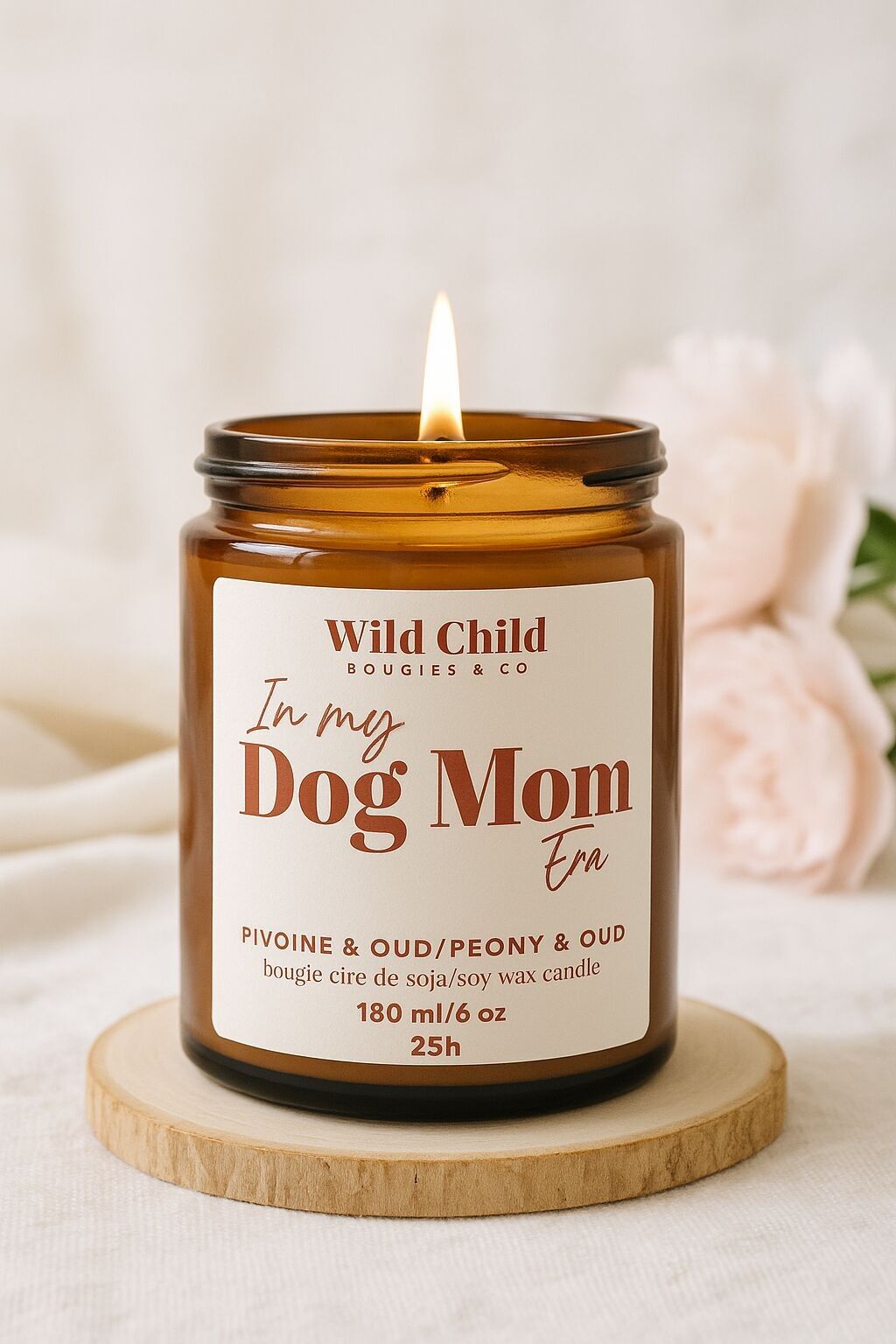 Candela di cera di soia "Era mamma cane" e fragranza a scelta 25 ore