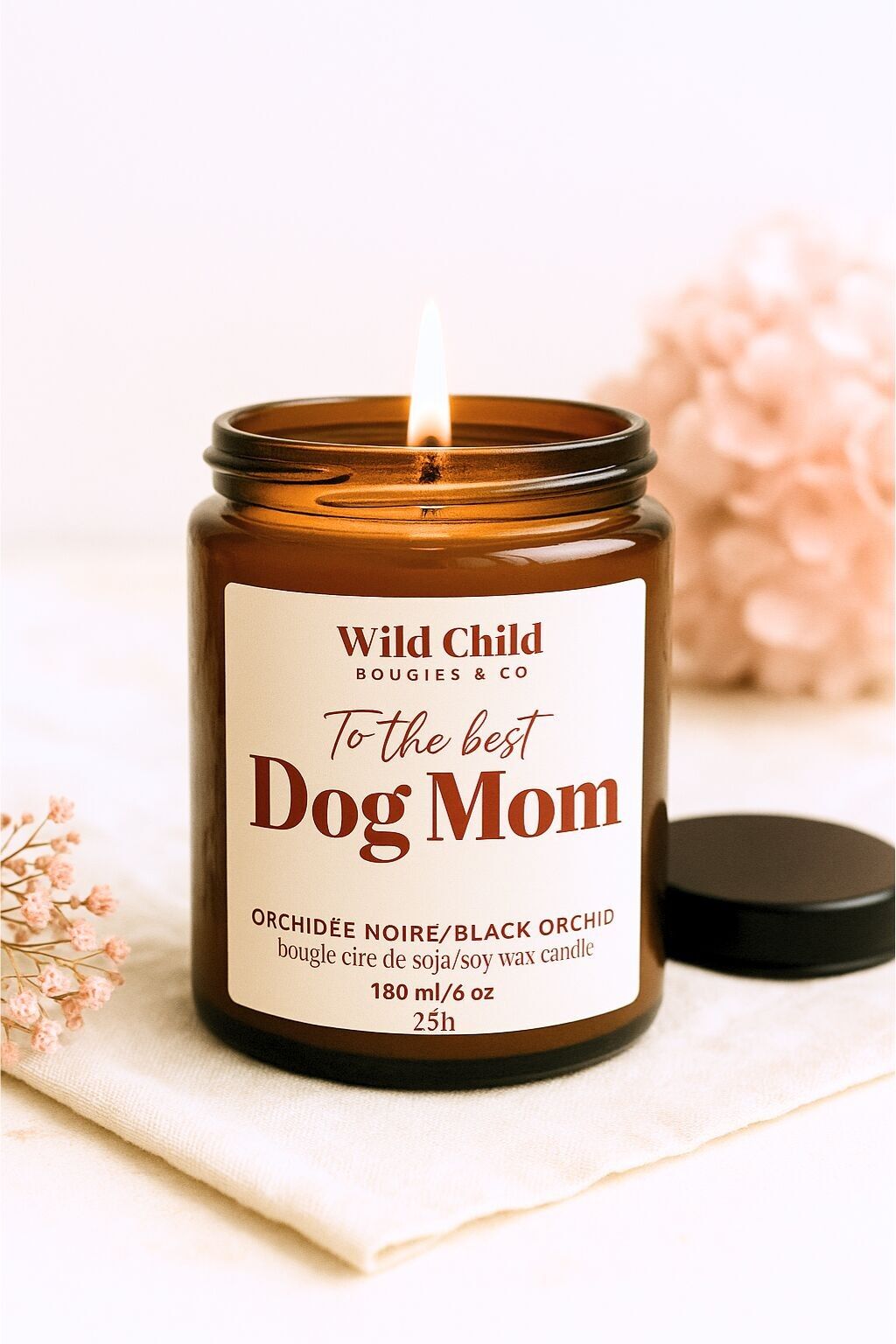 Candela di cera di soia "Best Dog Mom" ​​con fragranza a scelta, 25 ore