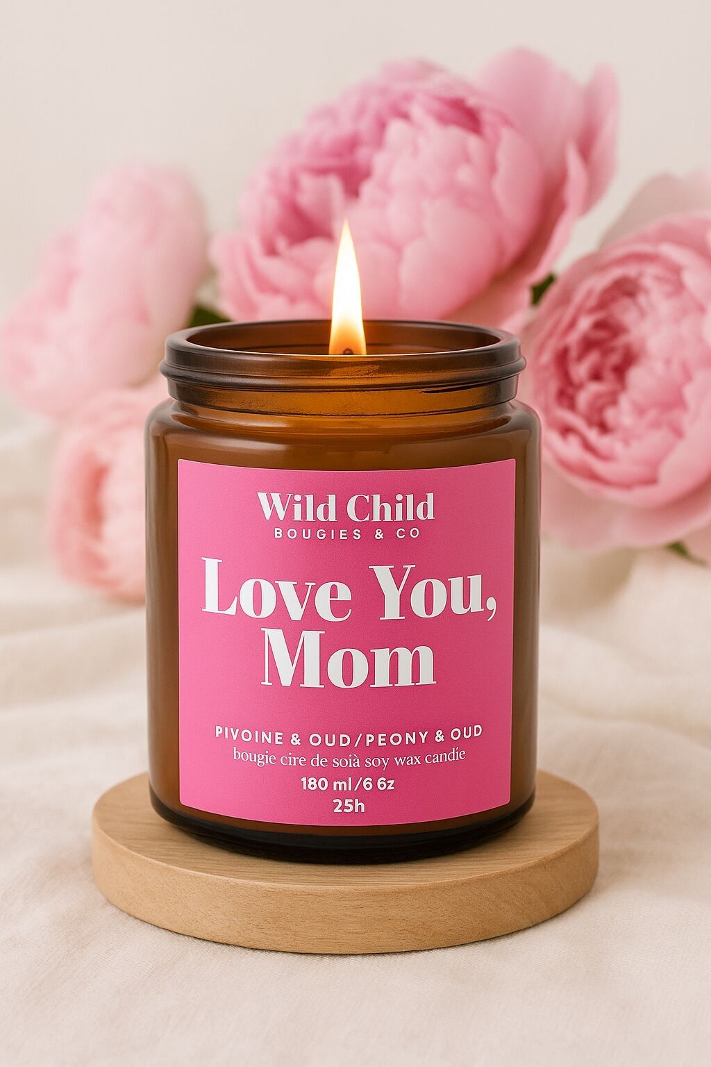 "Ti amo mamma" Candela in cera di soia e fragranza a scelta 25 ore