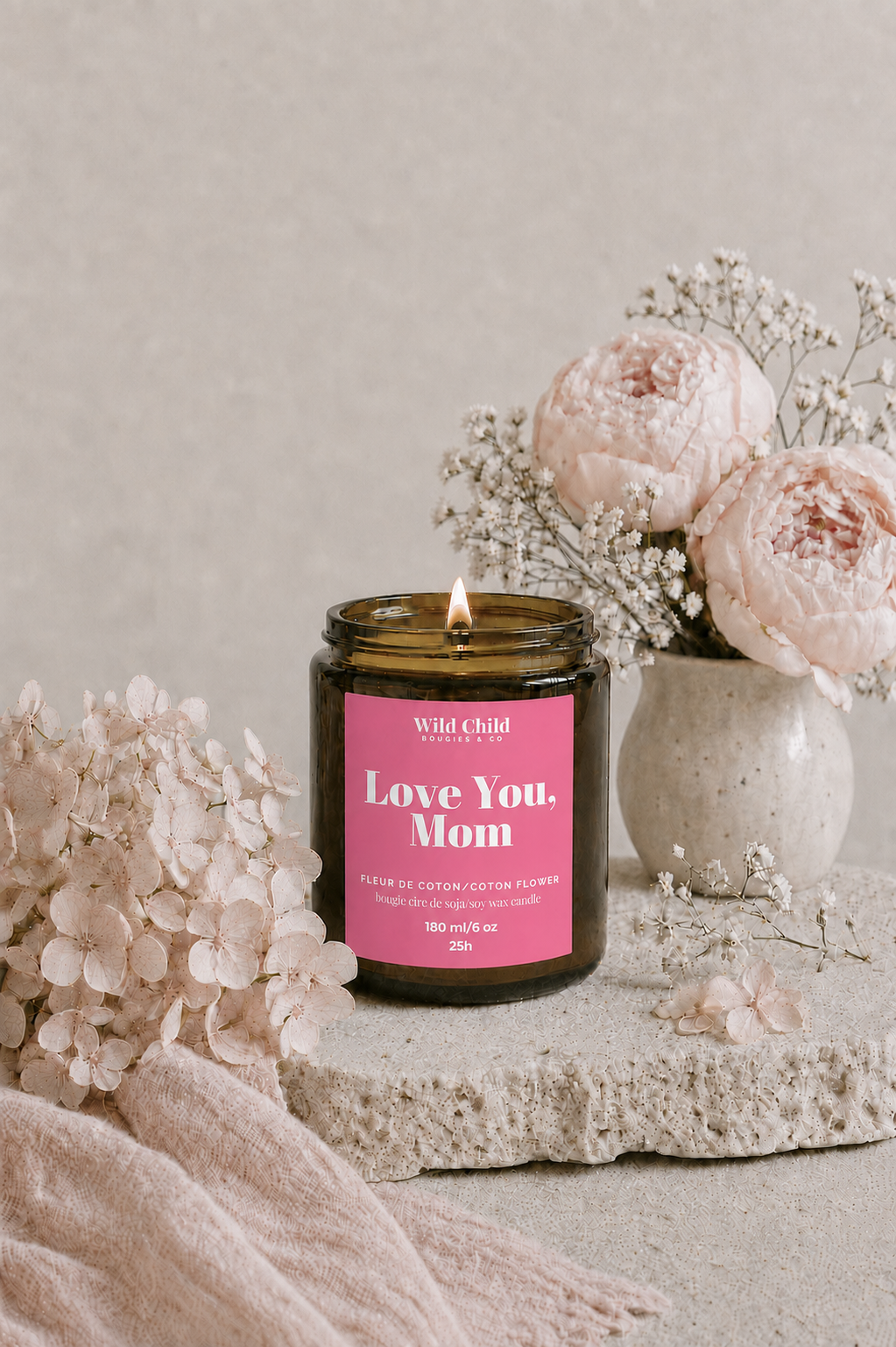 "Love you mom" Soy wax candle and fragrance of your choice 25h