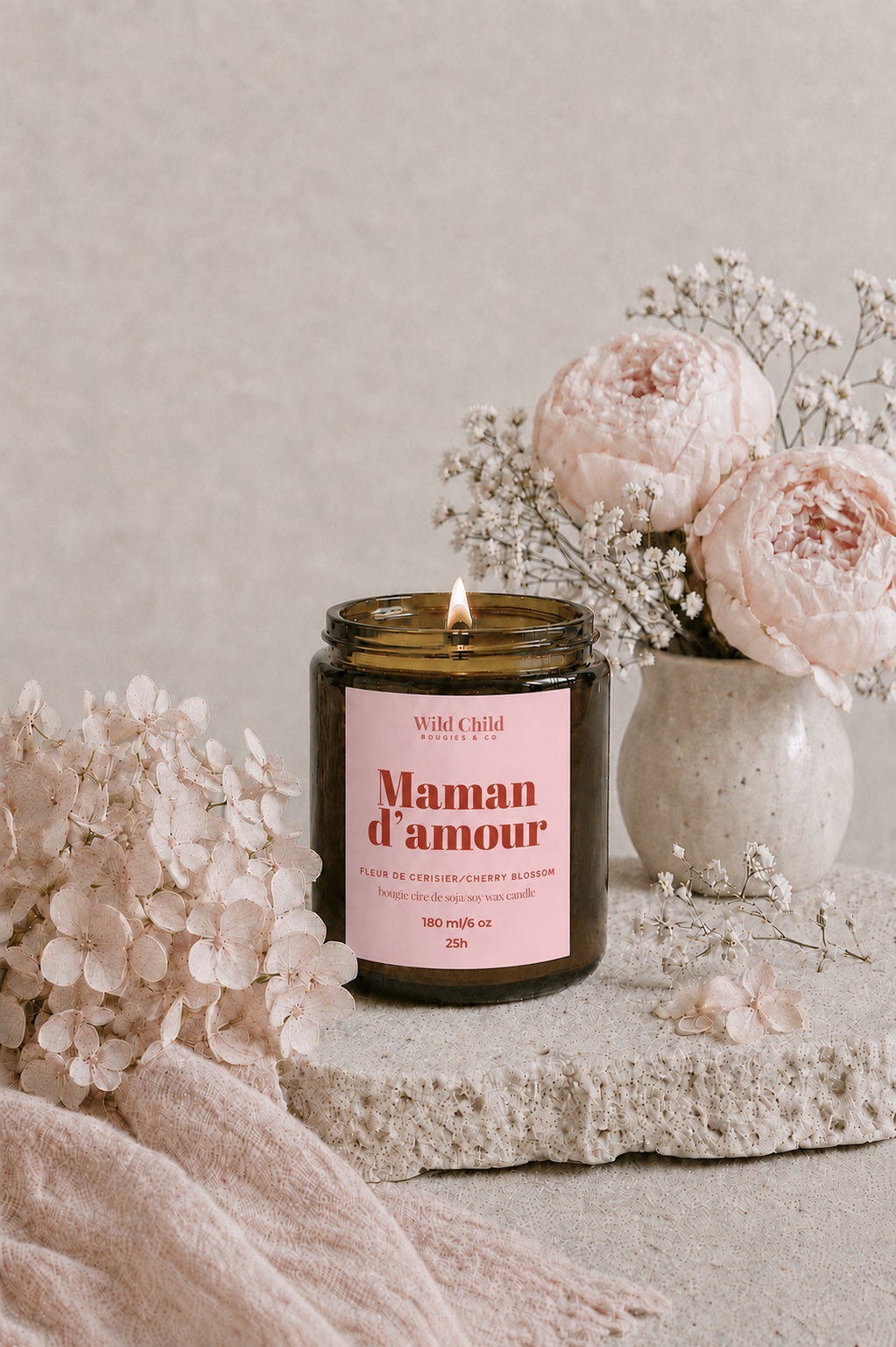 "Maman d'amour" Soy wax candle and fragrance of your choice 25h