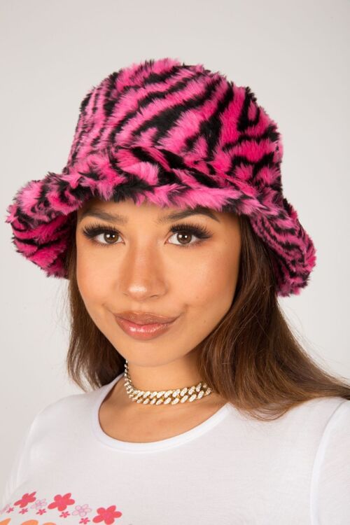 Pink Zebra Fluffy Bucket Hat