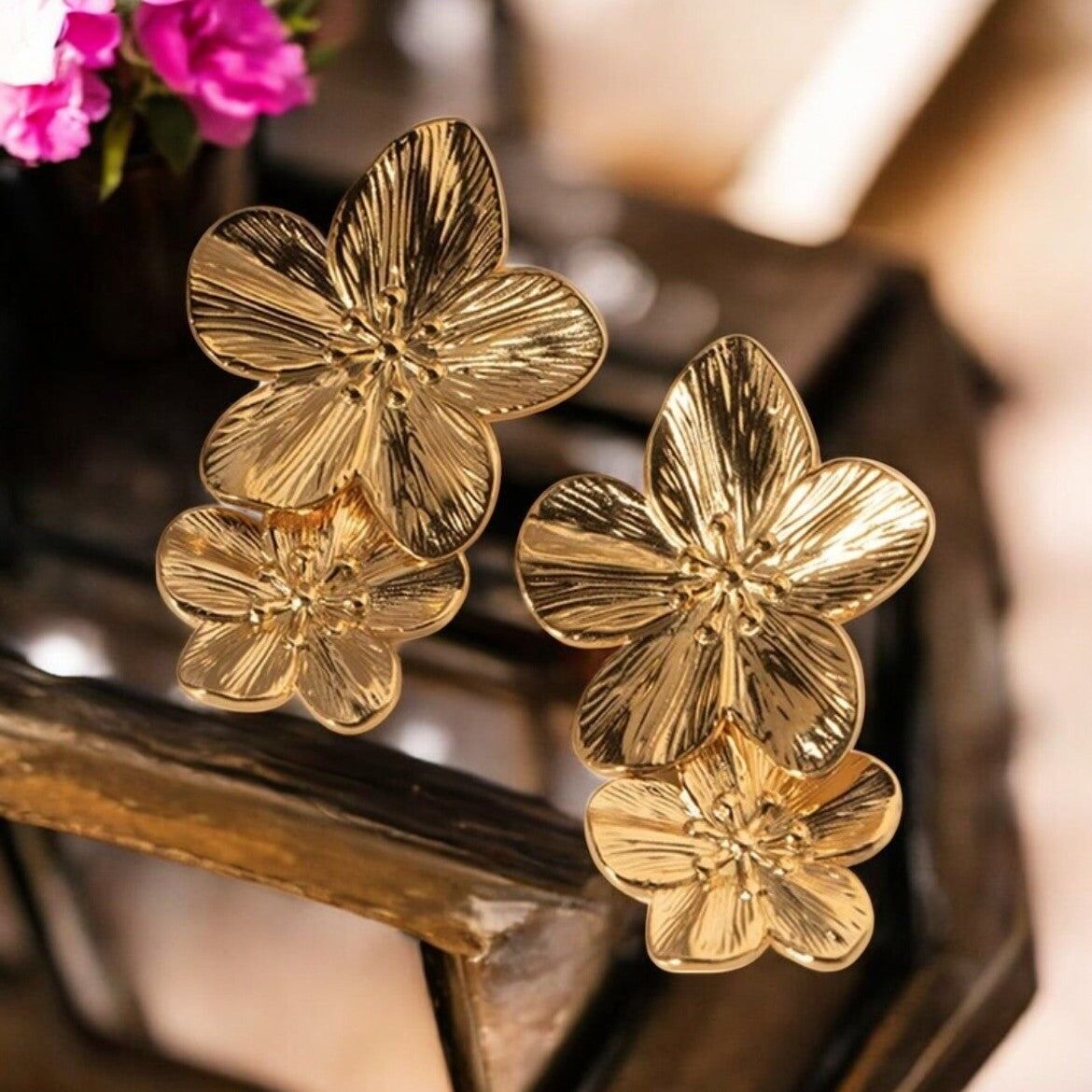 Boucles d'oreilles "ELIXIR" en acier inoxydable doré