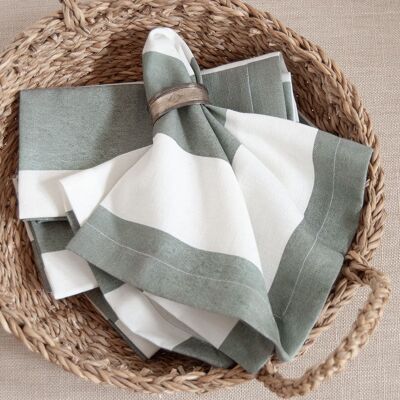 Servilletas de lino a rayas anchas color salvia: juego de 4