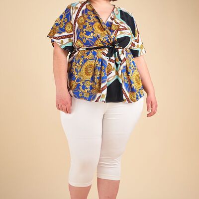 Tunique imprimé foulard bleu grande taille (C6208)