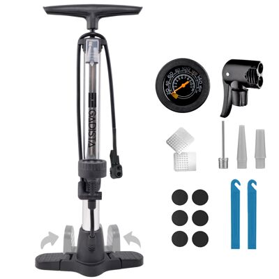 Bomba de bicicleta de aluminio de 145 PSI - Bomba con válvulas dobles Schrader y Presta, con manómetro grande para visualizar la presión, manguera extralarga, agarre cómodo - Bomba para bicicleta de montaña y carretera