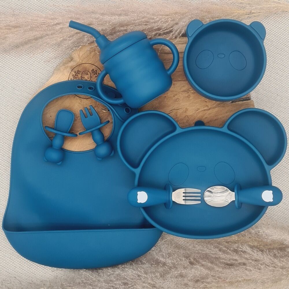Gift box silicone meal set 8 elements blue silicone