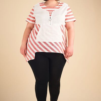 Tunique coton/lin grande taille rose (C6226)