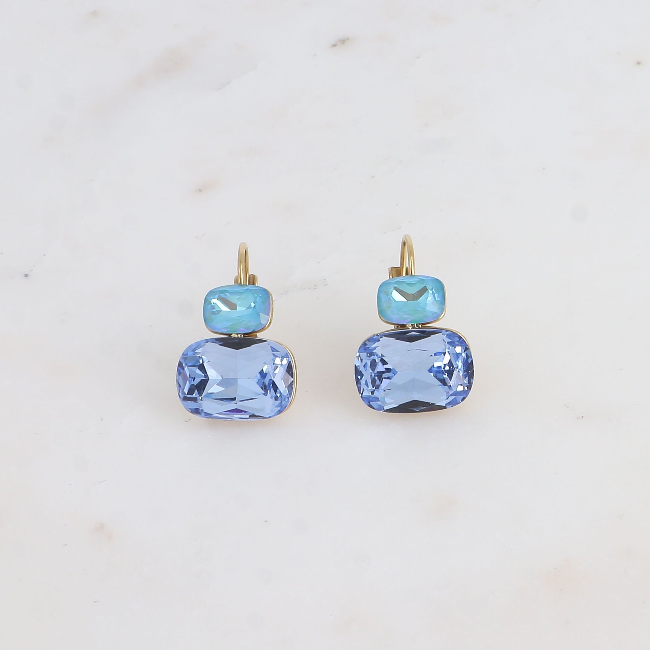 Sleeper-Ohrringe – 2 ovale und rechteckige Kristalle