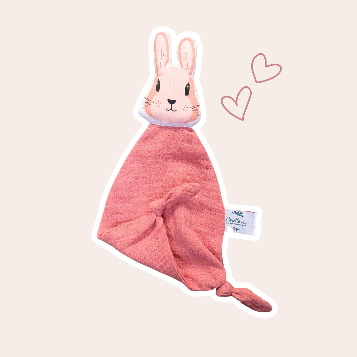 Doudou Lapin en double gaze rose thé