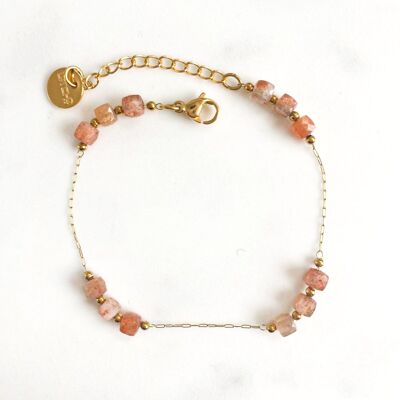 Pulsera cubo de piedra solar rosa