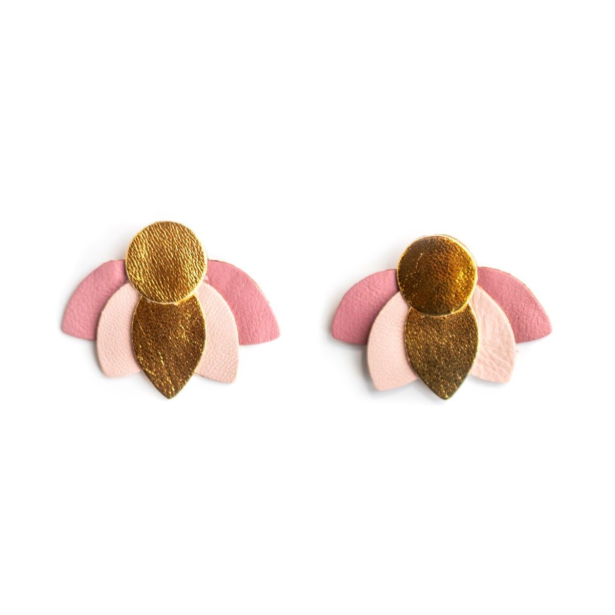 Grandi orecchini a bottone con fiore di loto - Oro, rosa pallido, rosa scuro