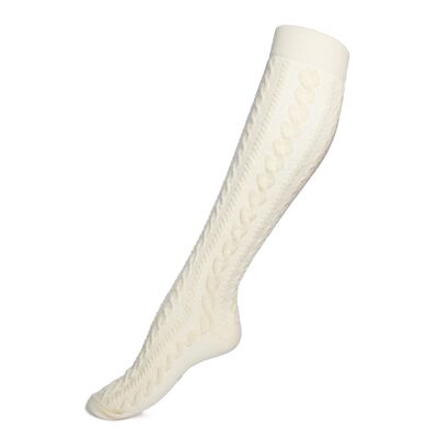 Cables - medias hasta la rodilla para mujer - lana color crudo