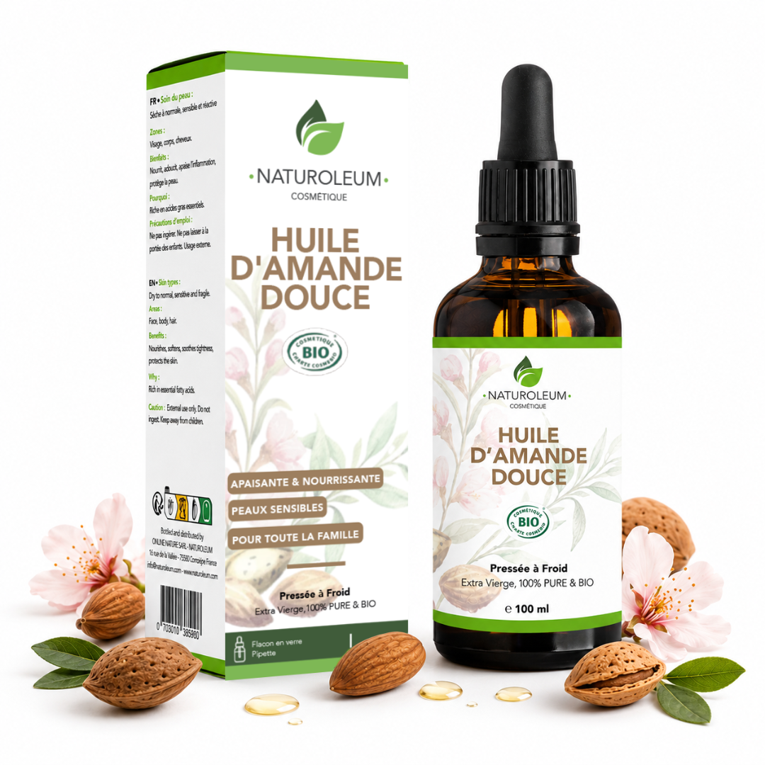 Exquisite Softness - 100% Pure Cold Pressed Organic Sweet Almond Oil - Face, Body, Baby - Moisturizing, Soothing, Sensitive Skin - Pipette - 100 ml - Made in France