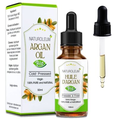 Trésor du Maroc - Aceite de argán orgánico 100 % puro prensado en frío - Rostro, cuerpo y cabello - Antiedad, reparador y embellecedor - Pipeta - 100 ml - Hecho en Francia