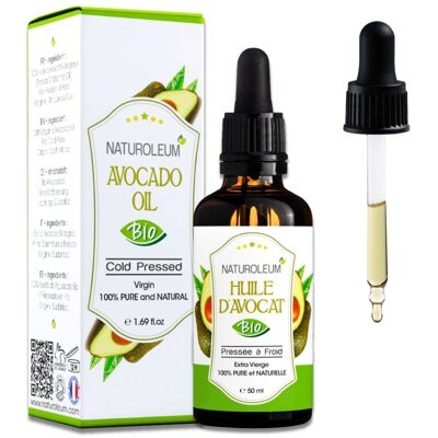 Velours Végétal - Olio di avocado biologico spremuto a freddo puro al 100% - Viso, corpo, capelli - Nutriente, protettivo, pelle secca - Pipetta - 50 ml - Prodotto in Francia