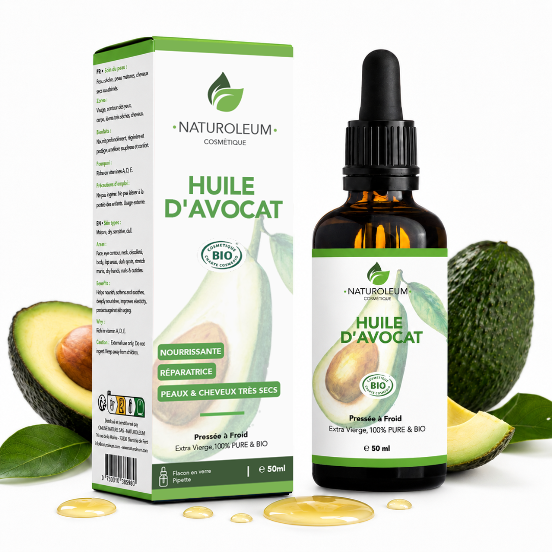 Velours Végétal - 100% Pure Cold Pressed Organic Avocado Oil - Face, Body, Hair - Nourishing, Protective, Dry Skin - Pipette - 50 ml - Made in France