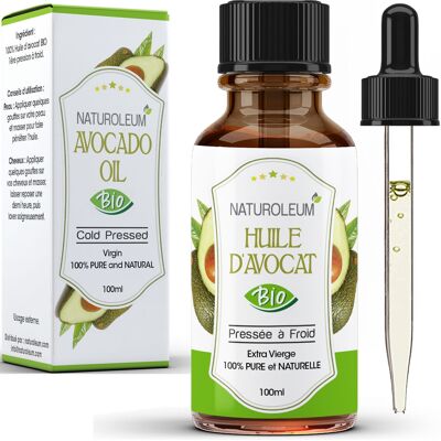 Velours Végétal - 100% Pure Cold Pressed Organic Avocado Oil - Face, Body, Hair - Nourishing, Protective, Dry Skin - Pipette - 100 ml - Made in France