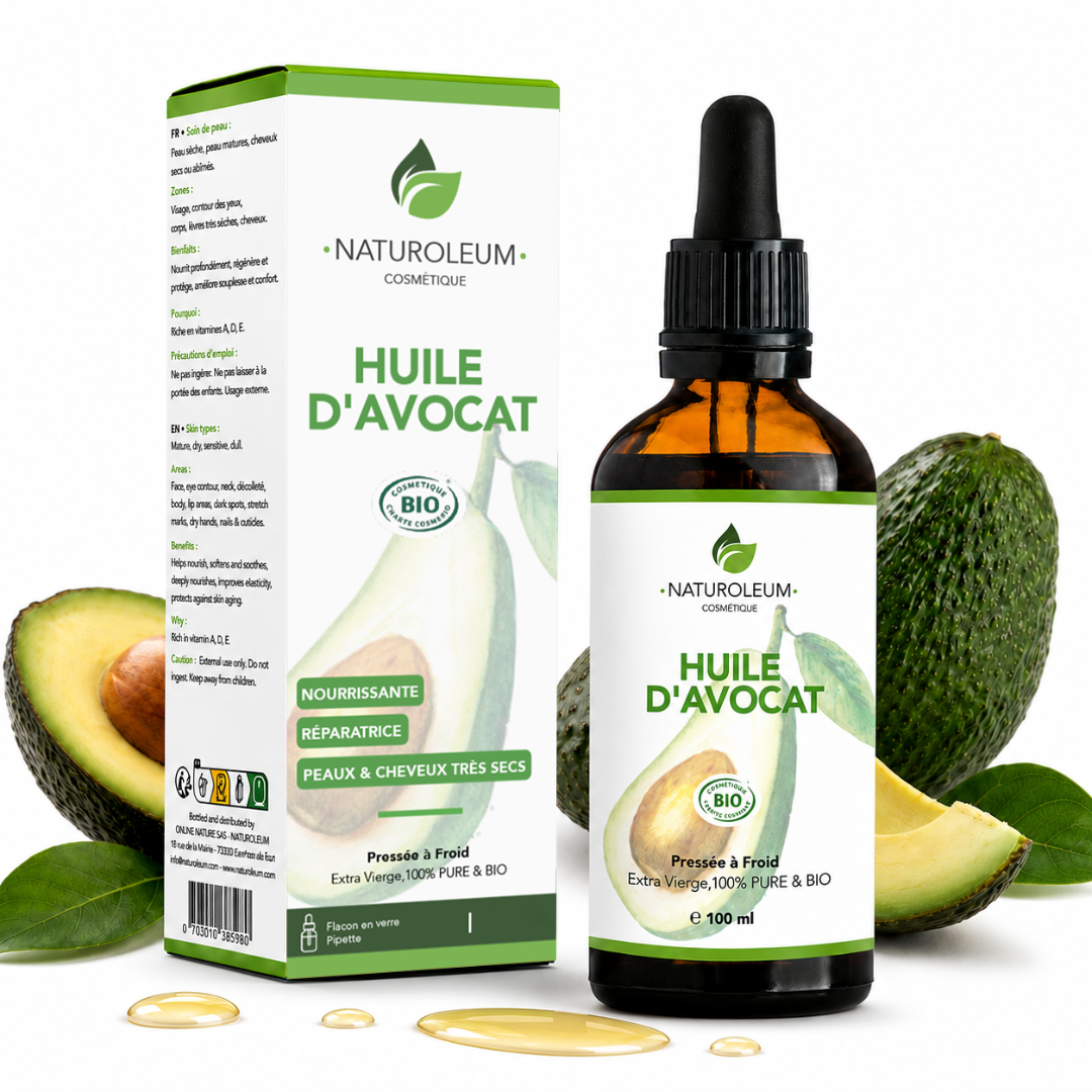Velours Végétal - 100% Pure Cold Pressed Organic Avocado Oil - Face, Body, Hair - Nourishing, Protective, Dry Skin - Pipette - 100 ml - Made in France