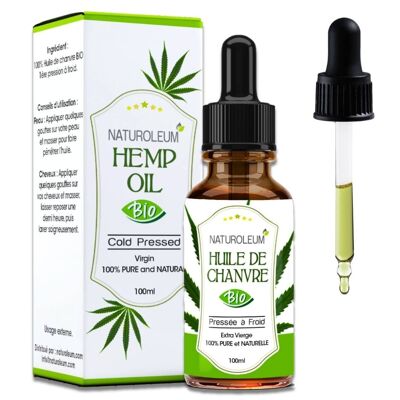 Absolute Balance – 100% Pure Cold Pressed Organic Hemp Oil – Face, Body, Beard – Soothing, Omega 3-6, Reactive Skin – Pipette - 100 ml – Made in France