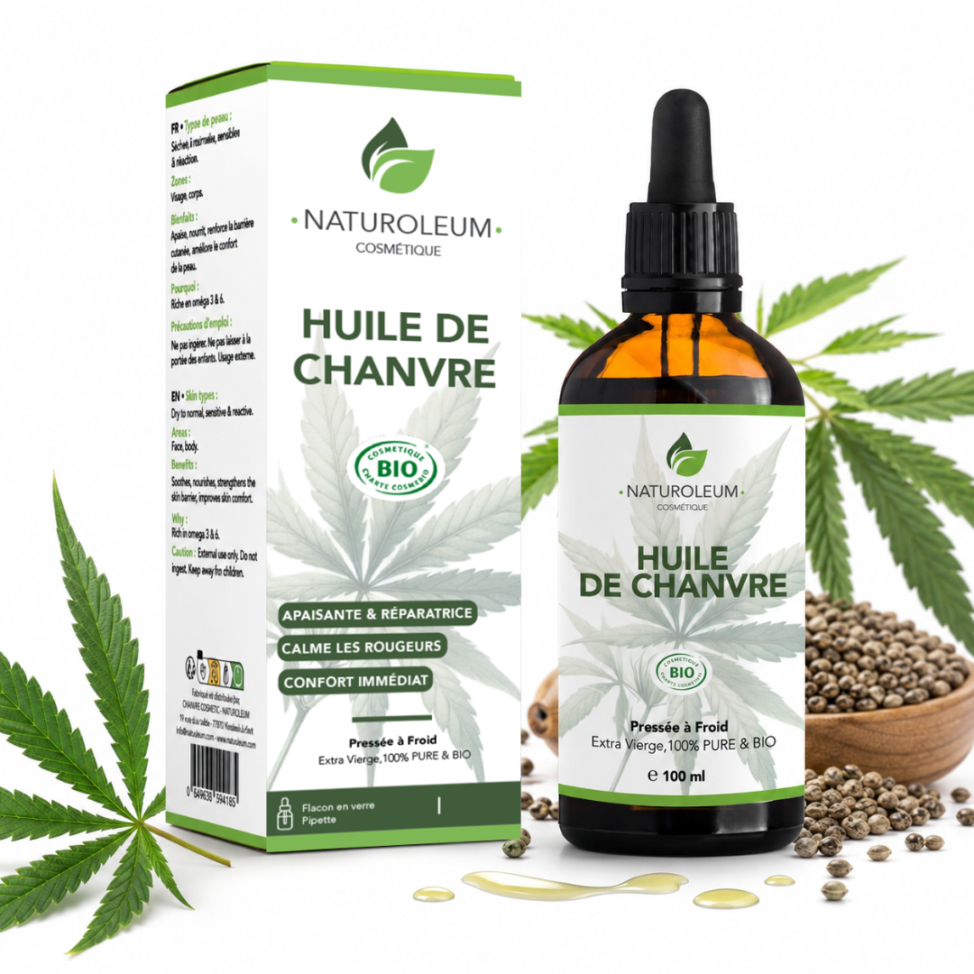 Absolute Balance – 100% Pure Cold Pressed Organic Hemp Oil – Face, Body, Beard – Soothing, Omega 3-6, Reactive Skin – Pipette - 100 ml – Made in France