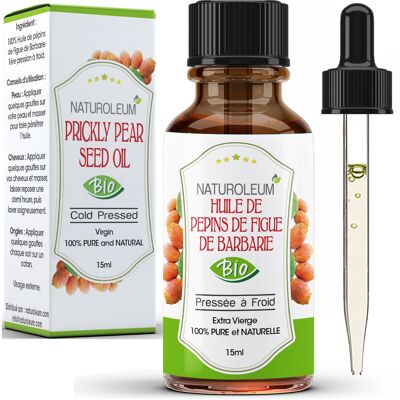 Elixir d’Exception – Olio di semi di fico d’India biologico spremuto a freddo al 100% puro – Anti-età, Anti-occhiaie, Rigenerante – Pipetta - 15 ml – Prodotto in Francia