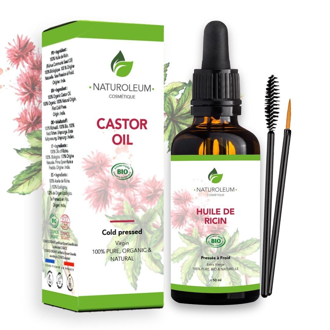 Natural Force – Pure Cold Pressed Organic Castor Oil – Hair, Eyelashes, Nails – Fortifying, Growth, Repairing – Pipette, eyeliner brush and eyelash brush – 50 ml – Made in France