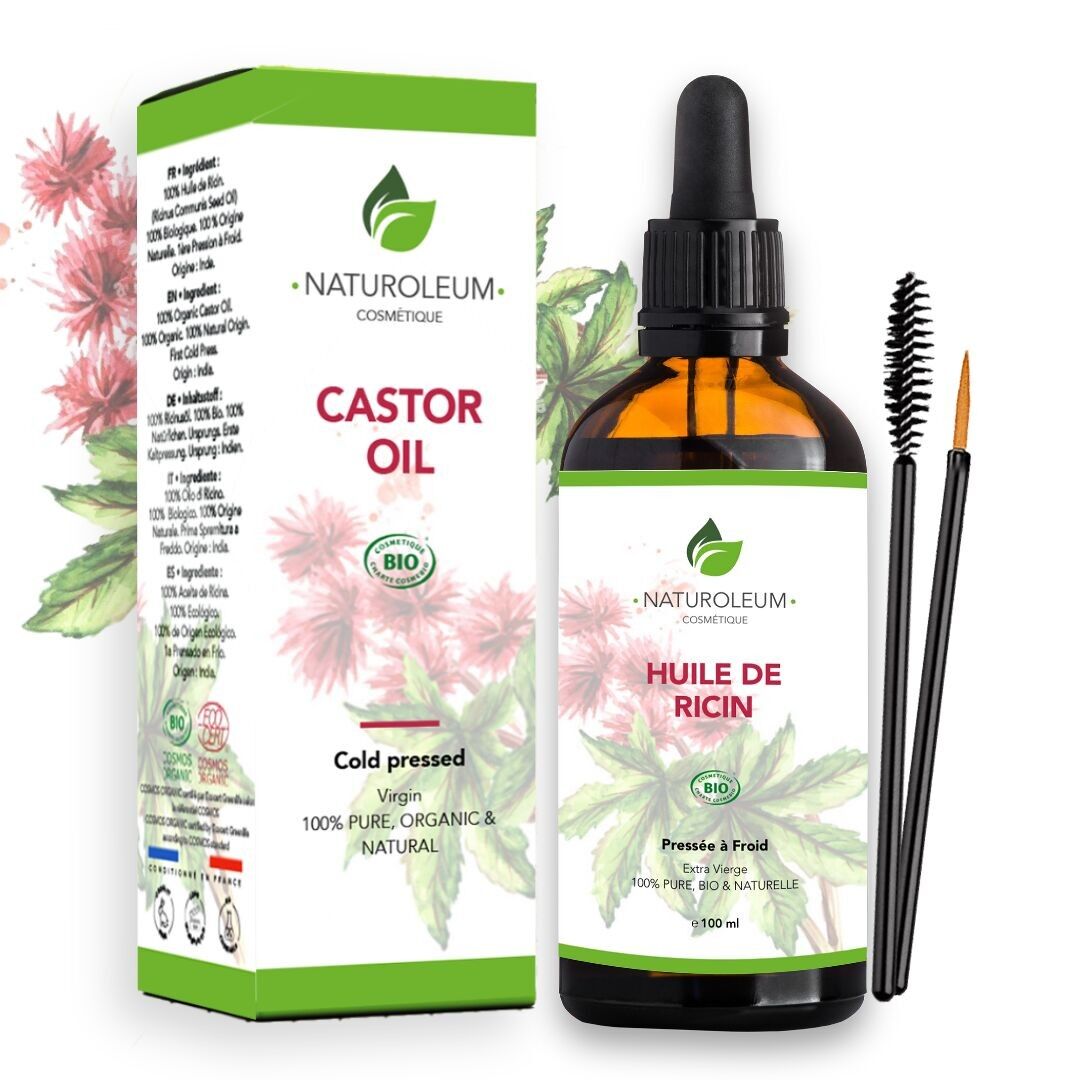 Natural Force – Olio di ricino biologico puro spremuto a freddo – Capelli, ciglia, unghie – Fortificante, crescita, riparazione – Pipetta, pennello per eyeliner e pennello per ciglia – 100 ml – Prodotto in Francia