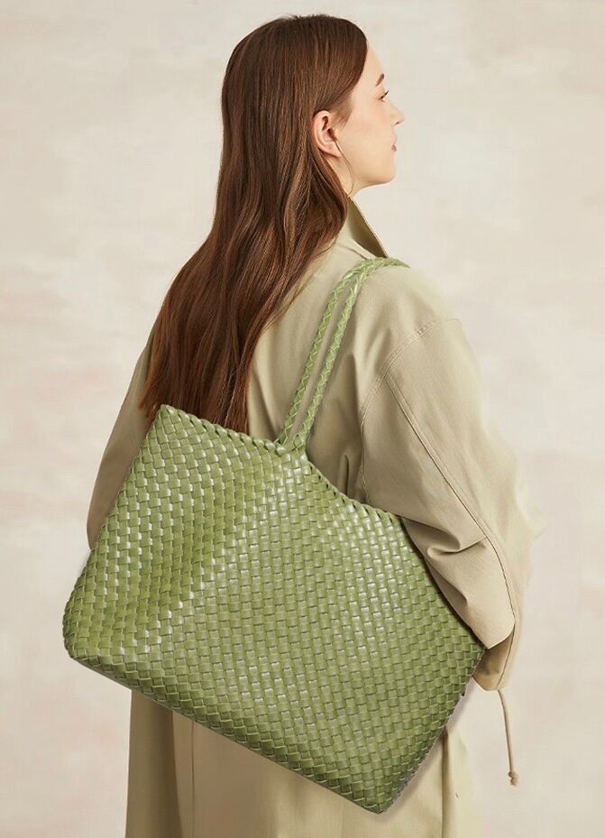 Borsa tote in pelle intrecciata di grandi dimensioni