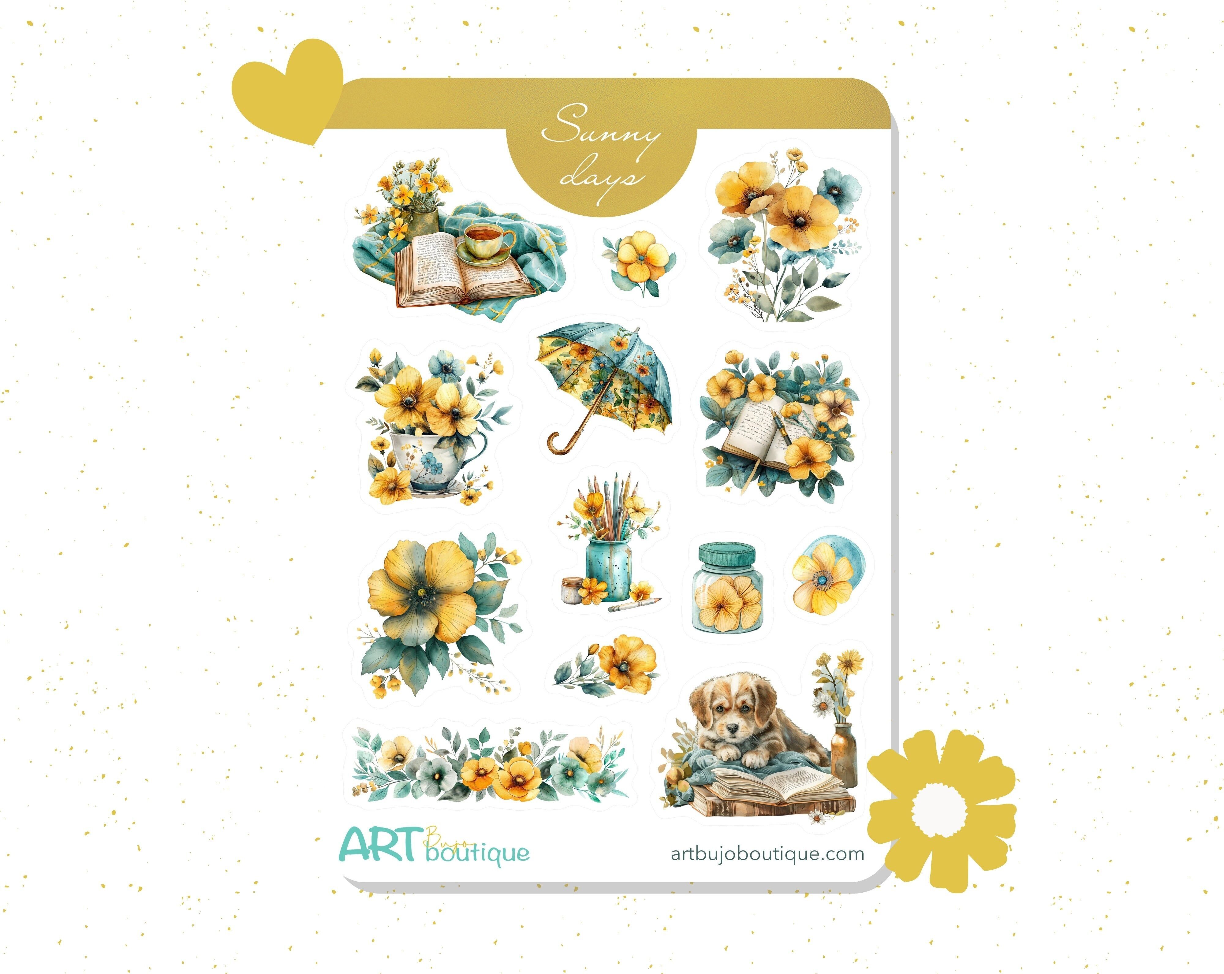 Feuille d'autocollants décoratifs Sunny Days – Autocollants esthétiques pour agenda et journal