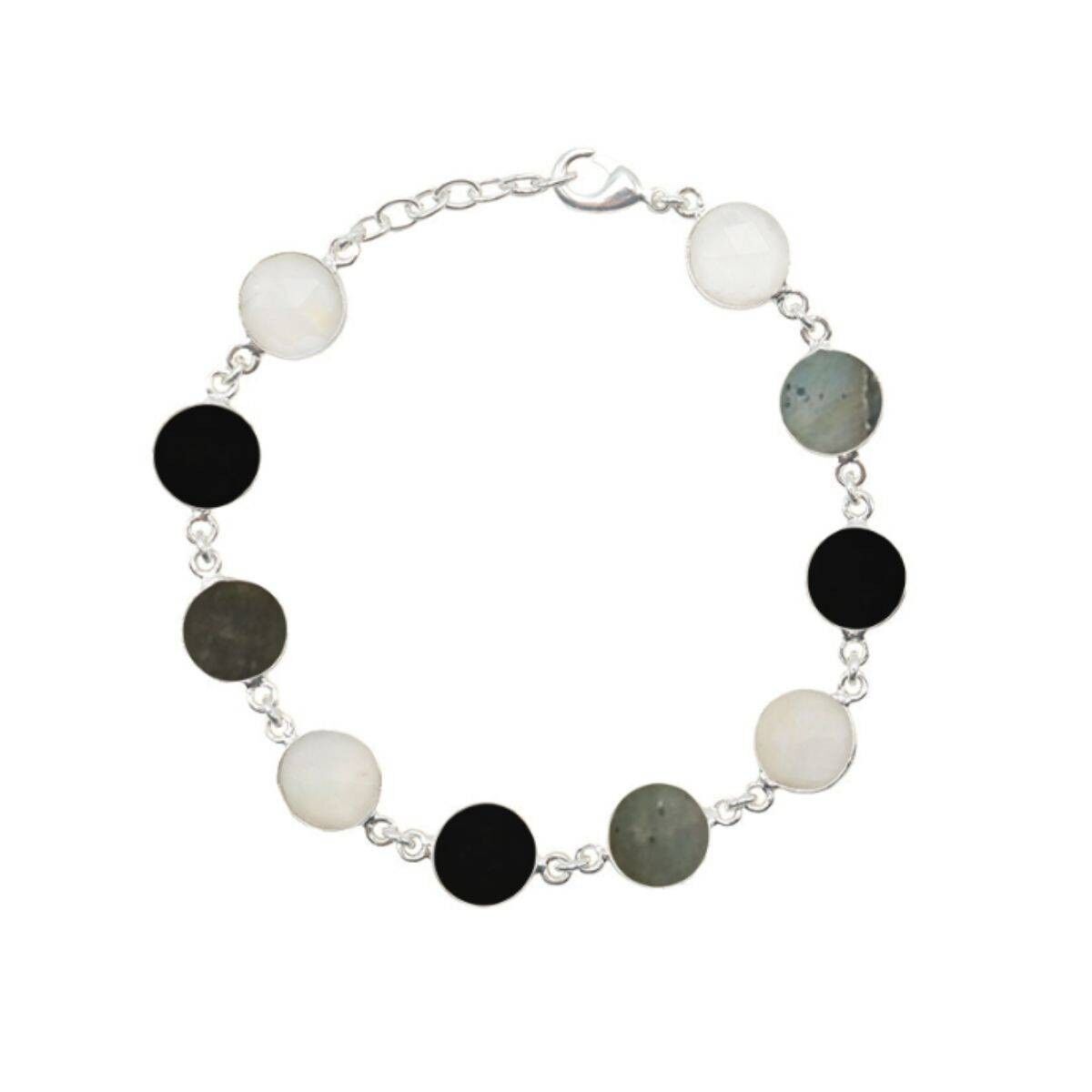 Kira Ed Armband. Limitierter Silbermondstein. Schwarz und Labradorit