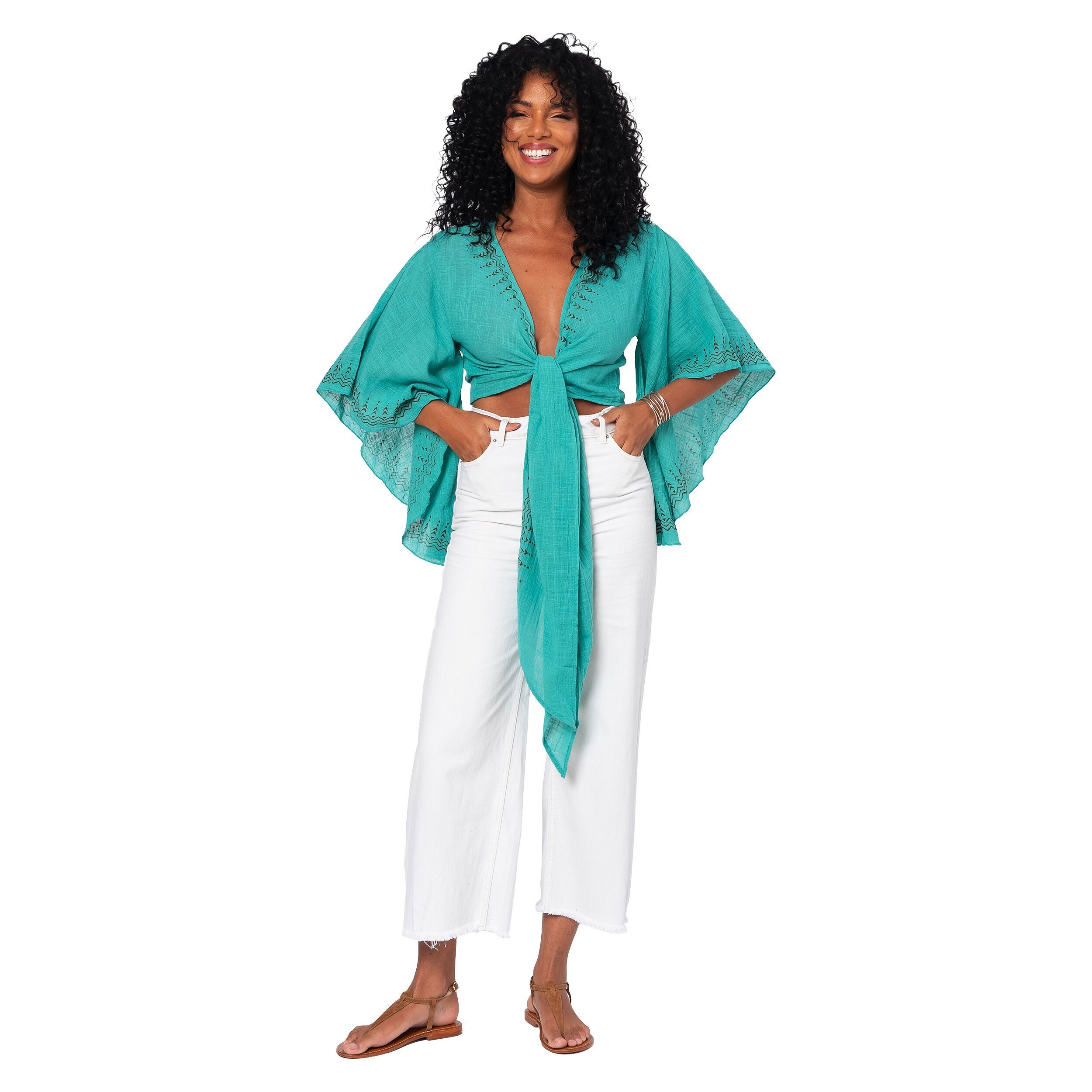 Kurzes Sommer-Crop-Top mit langen Ärmeln MBTOP3002A