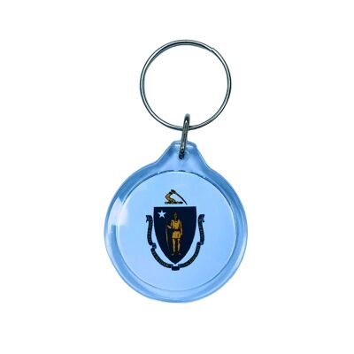 Porte-clés rond en acrylique – Drapeau de l'État du Massachusetts – États-Unis