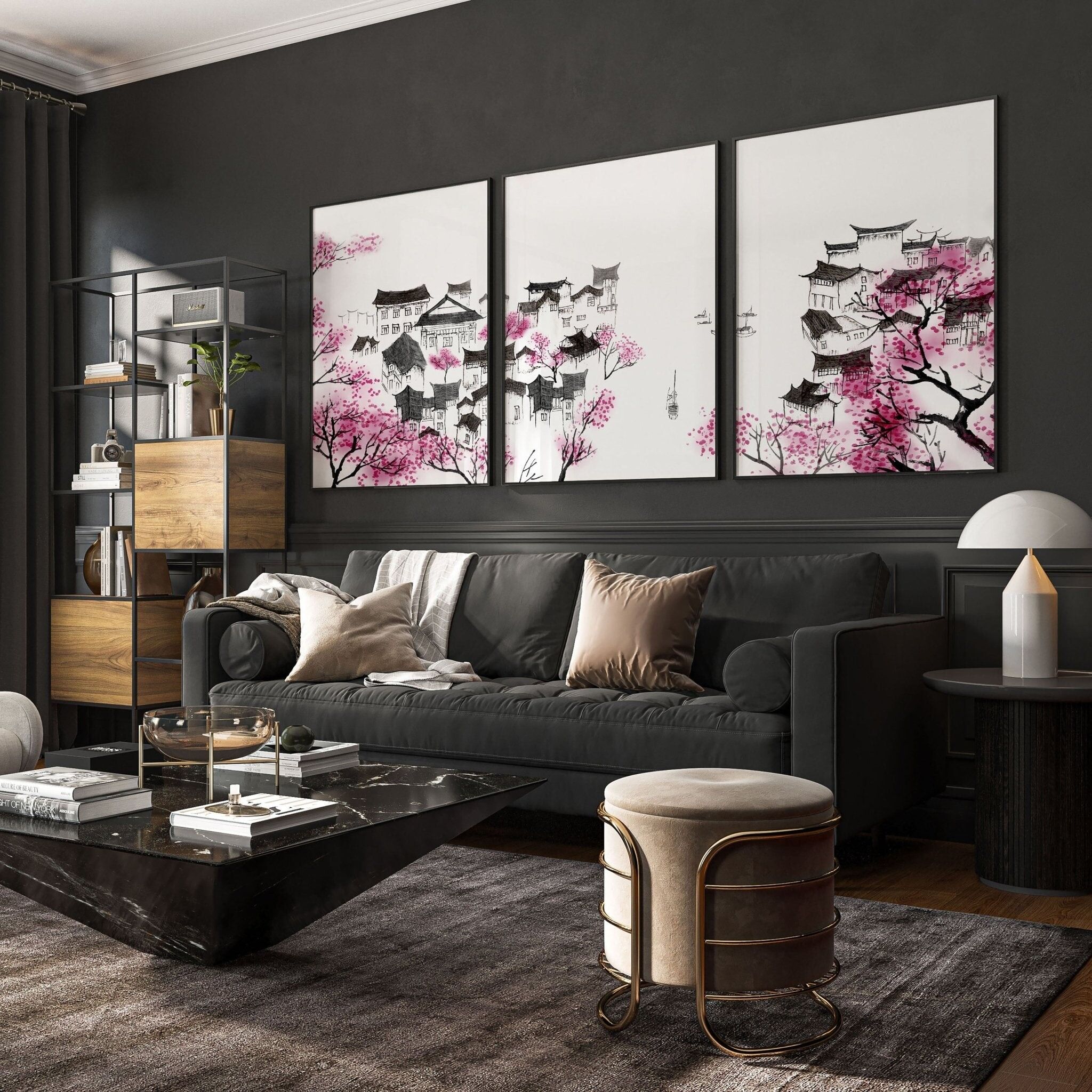 Arte floreale giapponese | Set di 3 stampe artistiche da parete