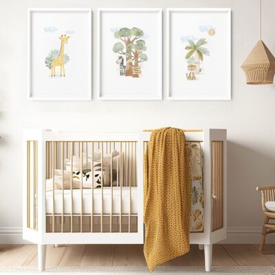 Chambre d'enfant Girafe | Lot de 3 impressions d'art mural