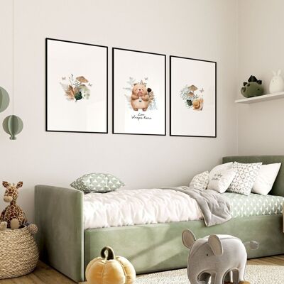 Décoration de chambre d'enfant sous les bois | Lot de 3 impressions d'art mural