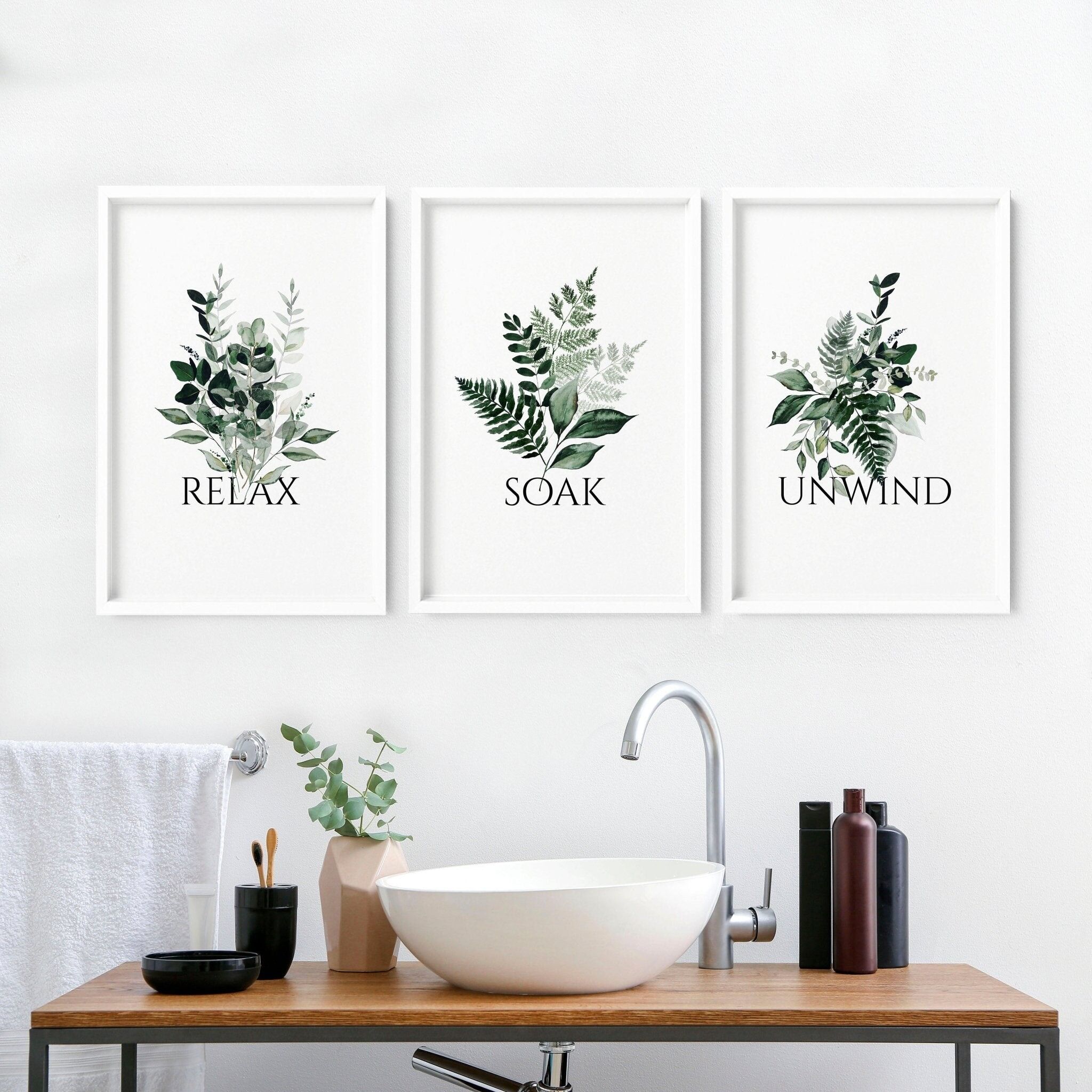 Decorazione murale per il bagno | Set di 3 quadri botanici con cornice