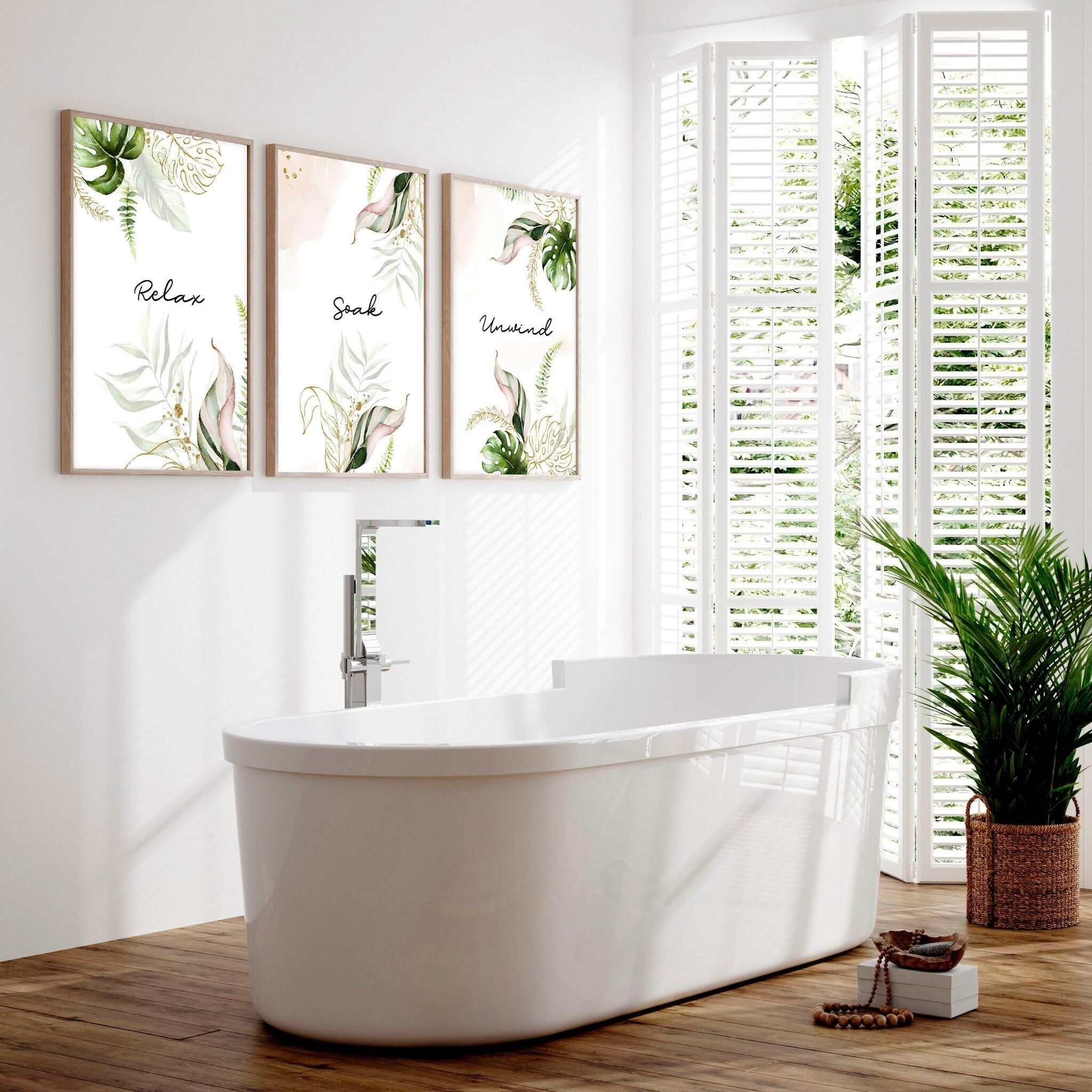 Bagno con opere d'arte | Set di 3 stampe da parete tropicali