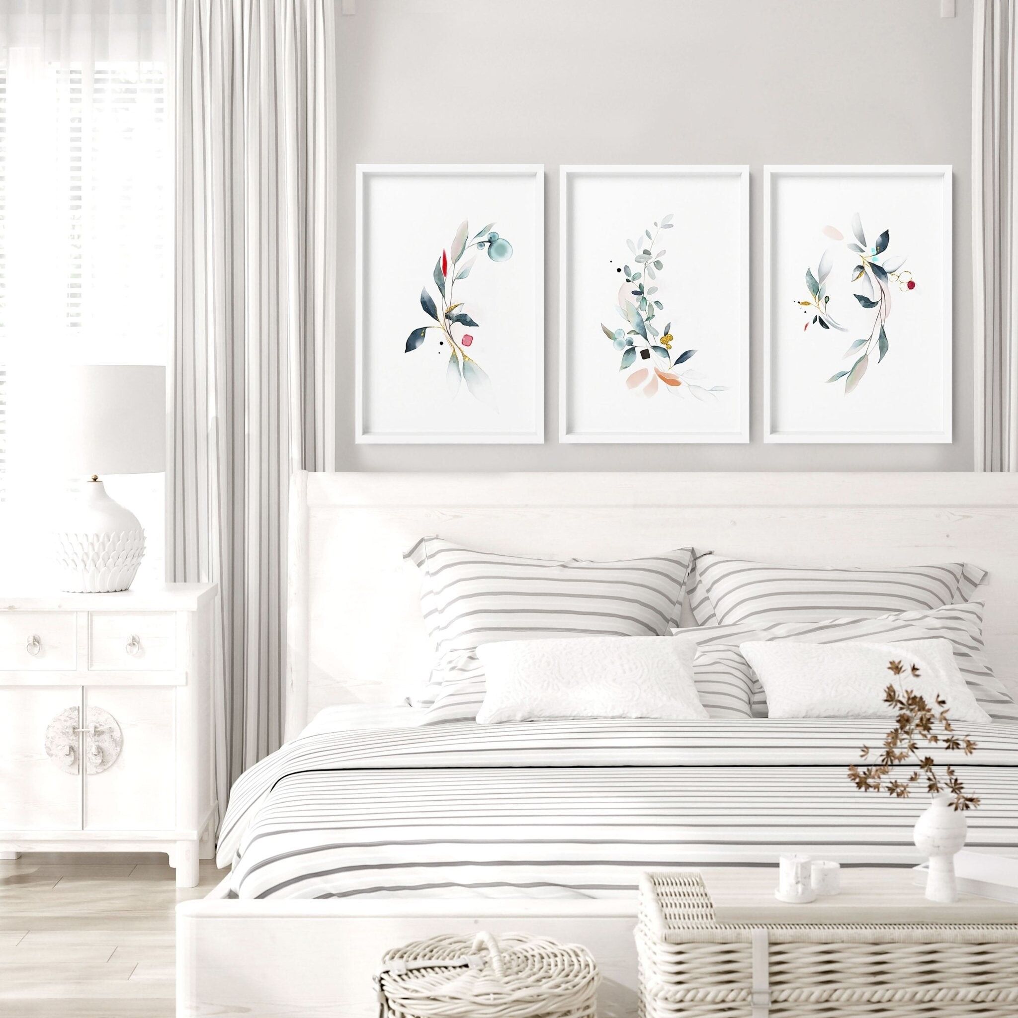 Decorazione murale rilassante per la camera da letto | set di 3 stampe artistiche incorniciate