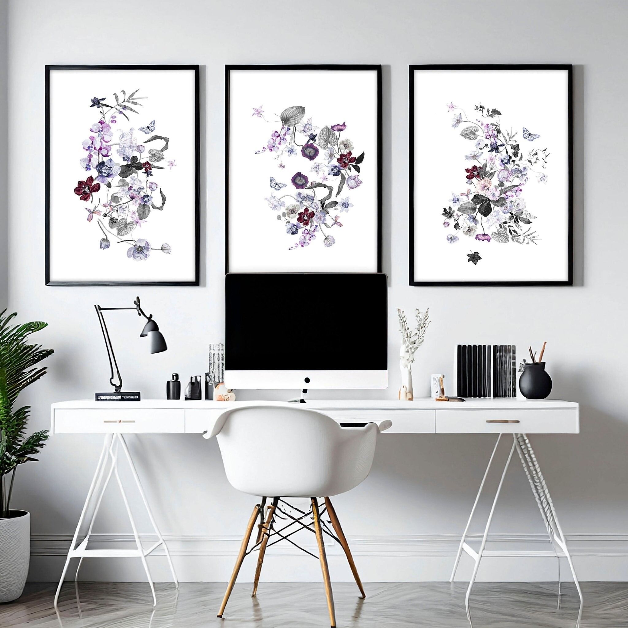 Arte floreale | set di 3 decorazioni da parete per l'arredamento di casa e ufficio